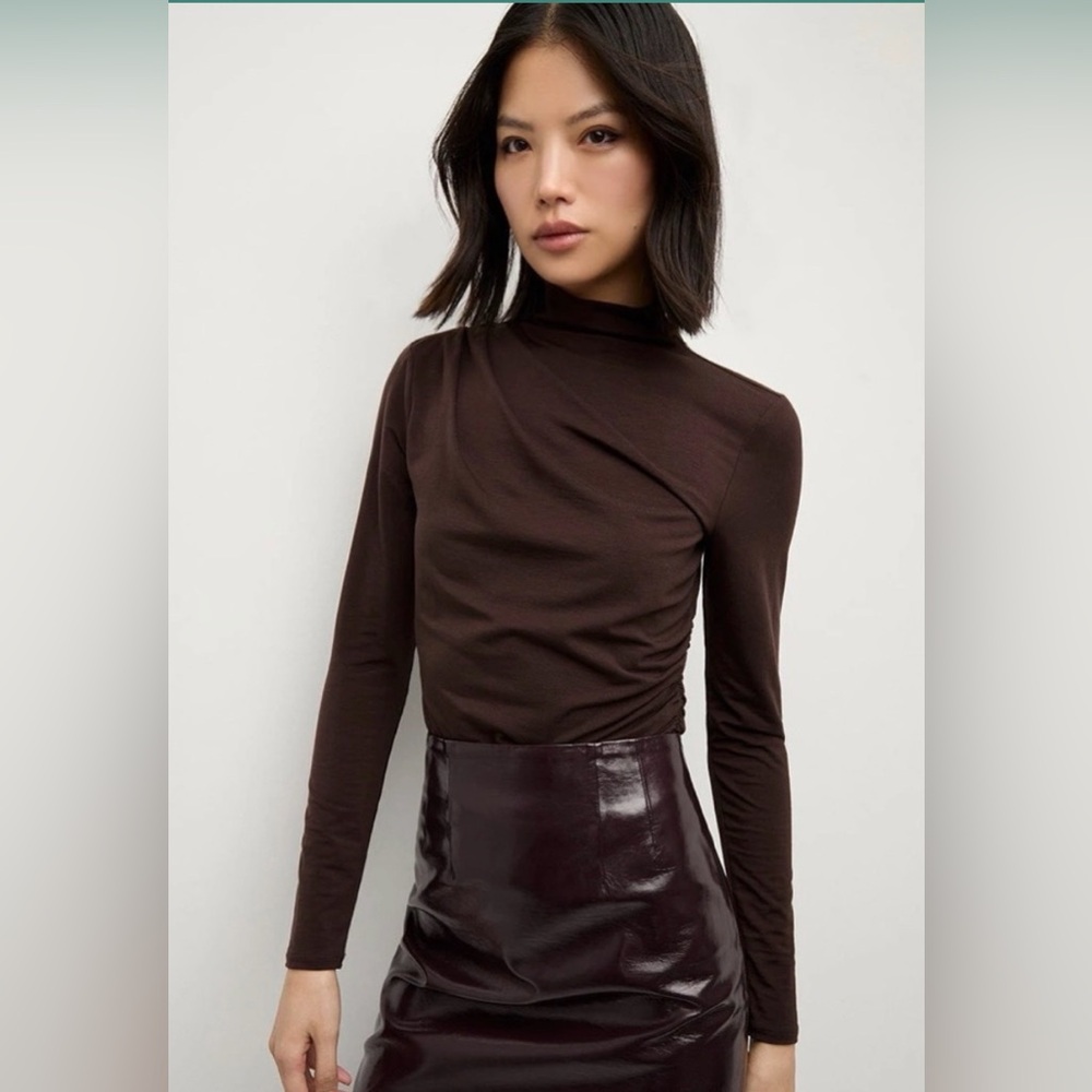 Veronica Beard Mylie Women’s Brown Long-Sleeve Mock Neck Top
